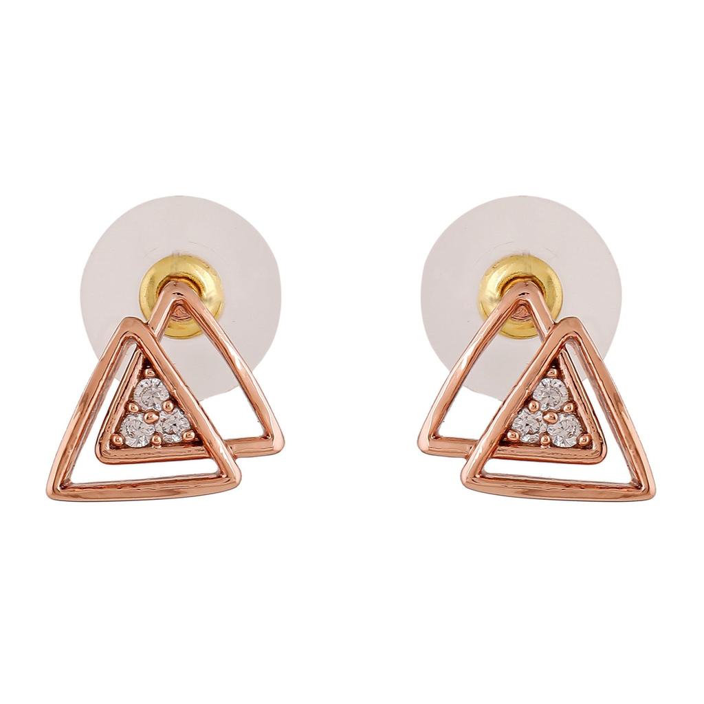 Estele Women's Rose Gold Plated Triangle Stud Earrings with CZ Crystals