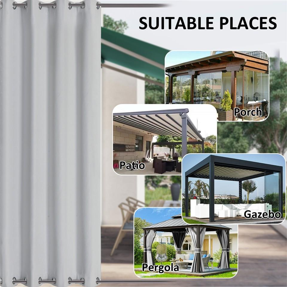 Set of 2 outdoor curtains, privacy screen, waterproof, top and bottom with eyelets
