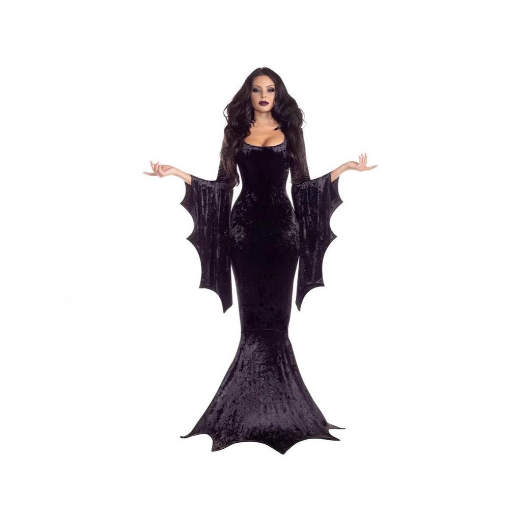 Gothic Velvet Witch Costume: Slim Fit Bat Sleeve Mermaid Dress for Halloween Party 2025