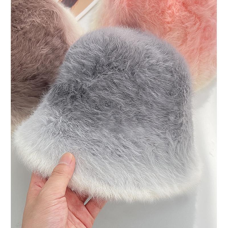 Rabbit Mao Mao Bucket Hat 2025 New Women's Autumn and Winter Big Head Circumference Temperament Warm Fluffy Bucket Hat Shows Small Face