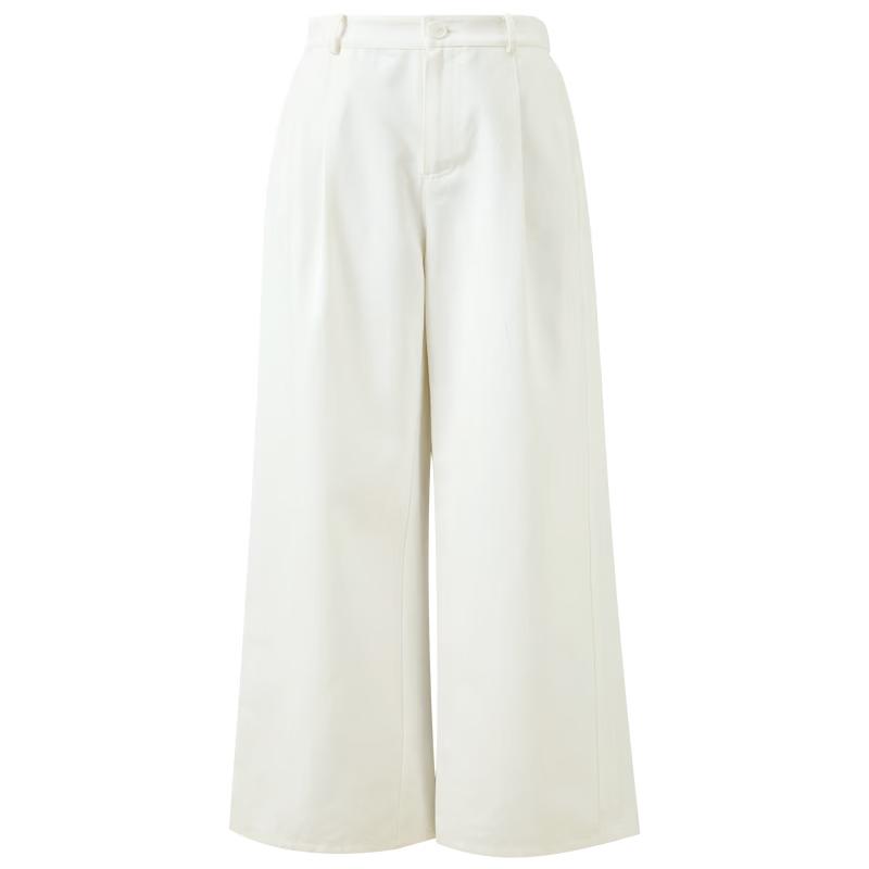 SanCai 2026 Spring Loose High-Waist Straight-Leg White Casual Pants