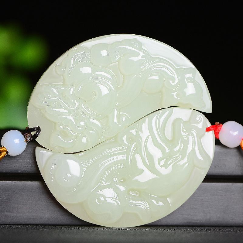 Xinjiang Hotan Jade Tai Chi Dragon and Phoenix Pendant with Certificate – Auspicious Jade Pair