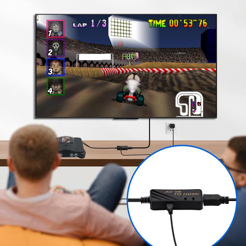 Mcbazel RAC To HDMI Converter AV Aspect Ratio To Switching Compatible with Game Consoles Recorders Black Adapter, Composite, Switch, 43 169