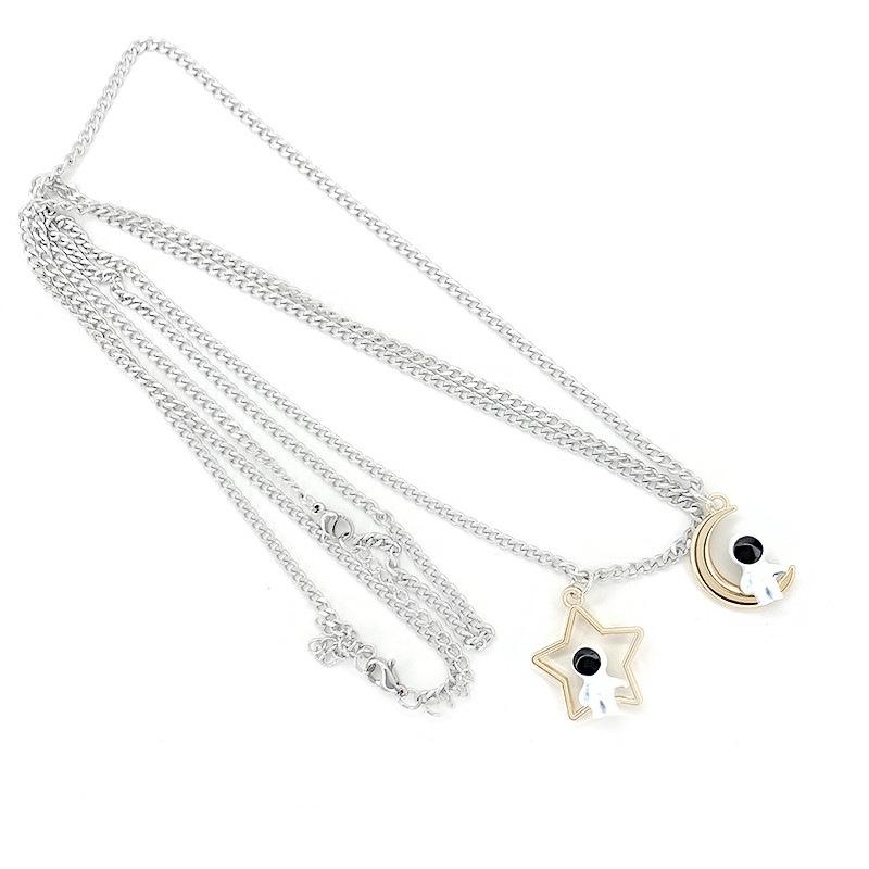 Fashion Moon Star Crystal Spaceman Pendant Necklaces for Women Men Jewelry Couple Astronaut Jewellery Lovers Gift Link Chain