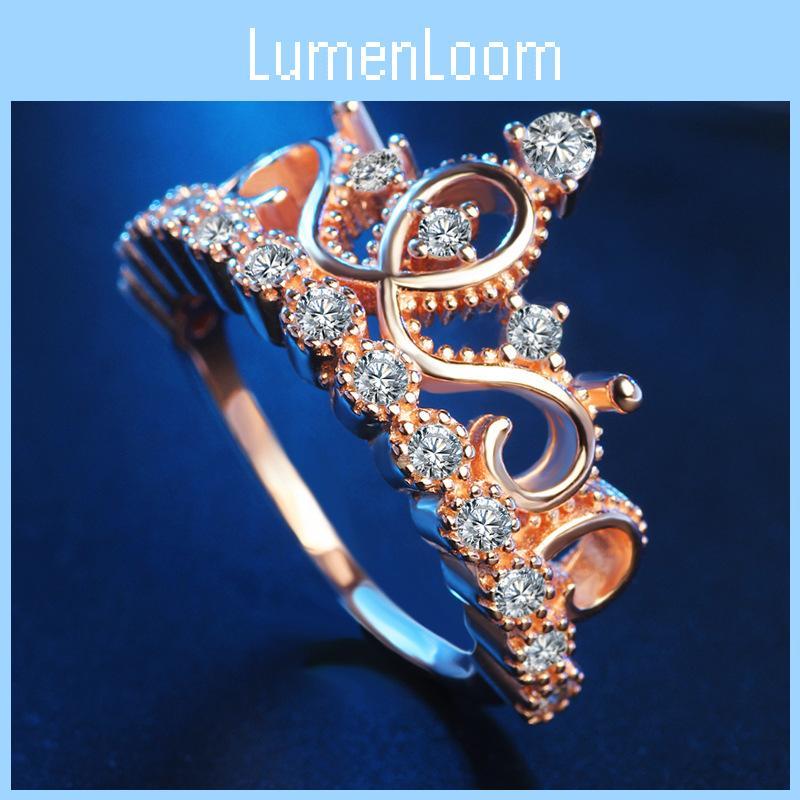 Elegant Rose Gold Plated Korean Crown Ring With Sparkling Gemstones For Women Fashion Jewelry