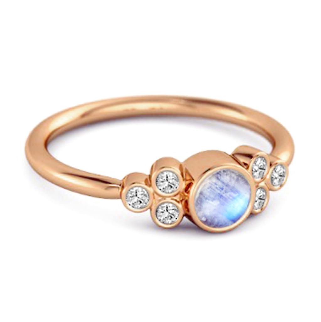 Bezel Set Moonstone 925 Sterling Silver Rose Gold Vermeil Boho Ring