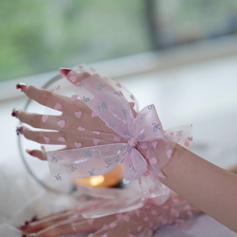 1 Pair Nail Art Tulle Photo Bow Glove Fake Pleated Cuff Manicure Photography Props Nail Tips Display Sleeve  Accessories