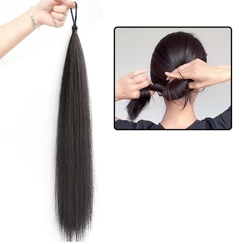 Long Wavy Braided Ponytail Headbands Women Synthetic Wigs With Rubber Bands Curly Straight Ponytail Extensions Elastic Hair Ring