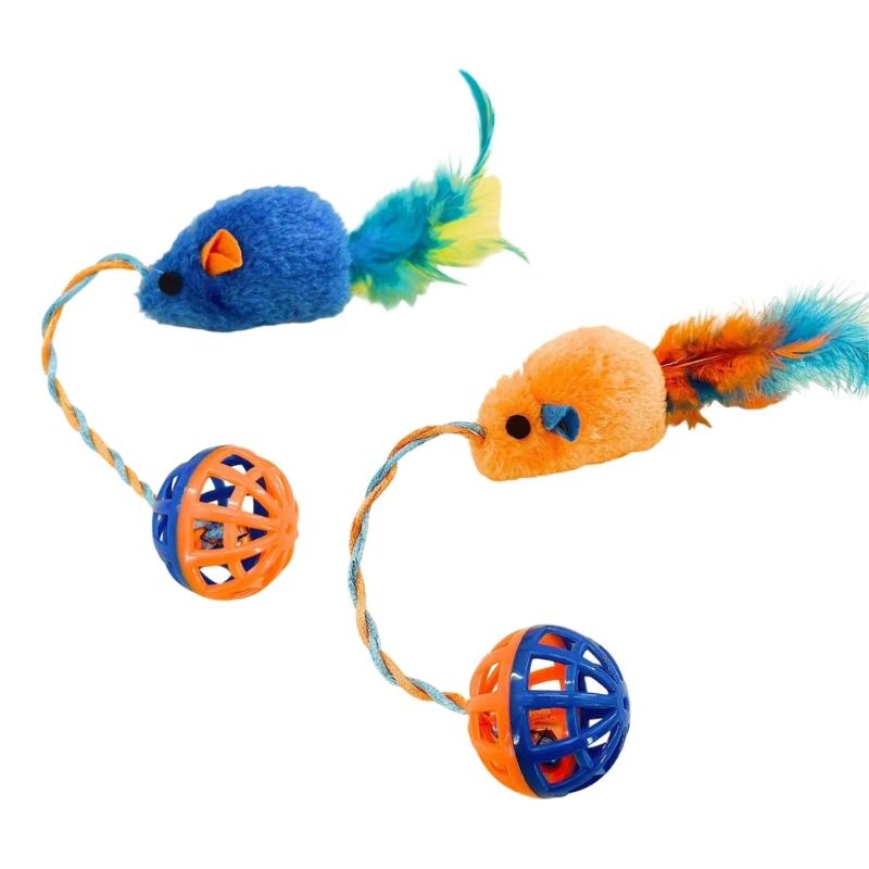 Interactive Plush Cats Exercise Mouse Toy with Bells Ball and Feathered Promotes Active Playtimes And Owner Pet