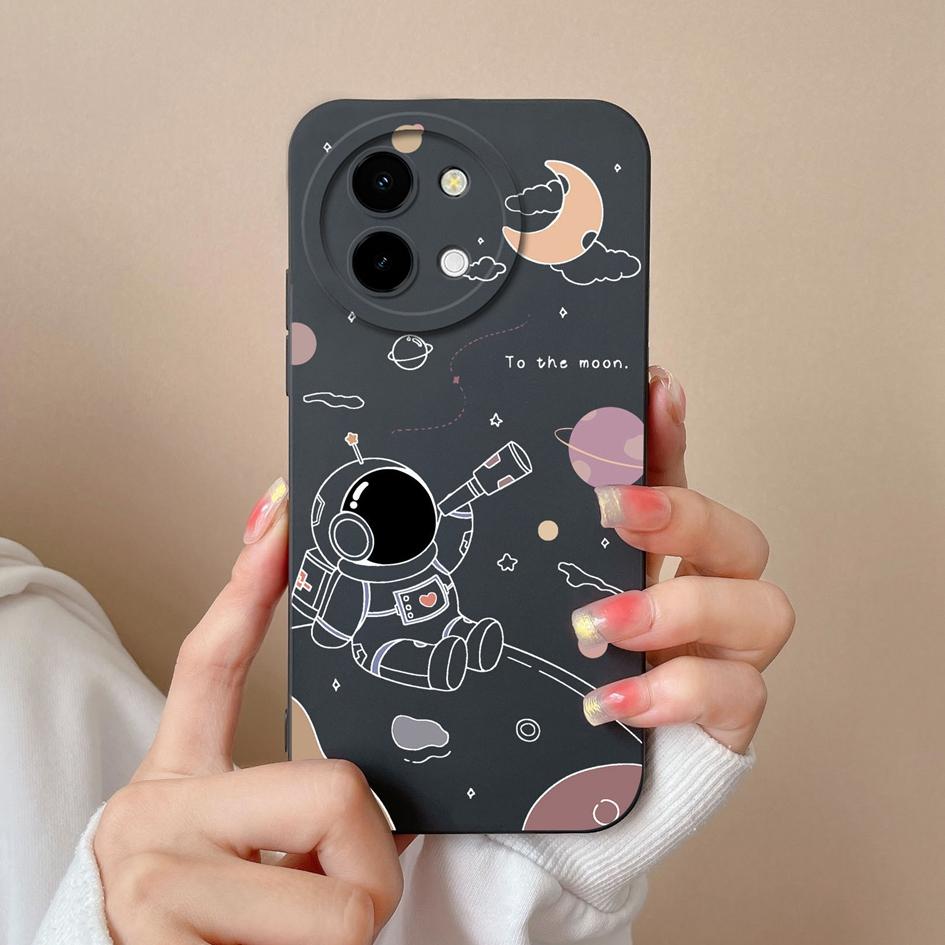 Phone Cover For Vivo Y200i Y38 Y28 T3x Bumper Lovely Pilot Astronaut Case Camera Protection Matte Liquid Soft Silicone Anti Drop Housing For Vivo Capa