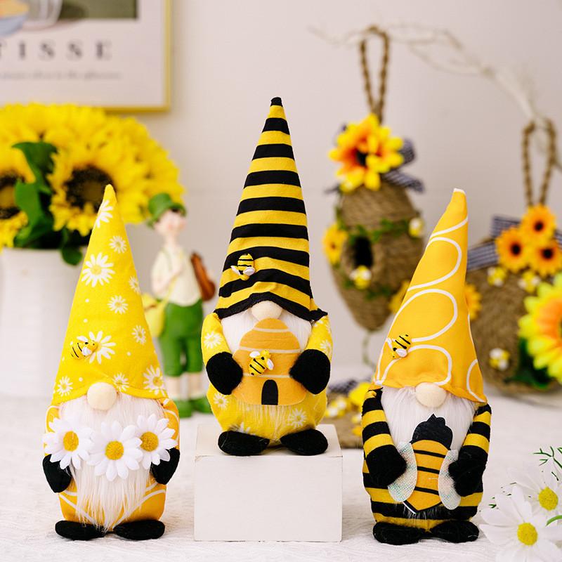 Charmantes Hummel-Tag-Plüschgnom mit Blumen- und Wabenmotiv für die Raumdekoration