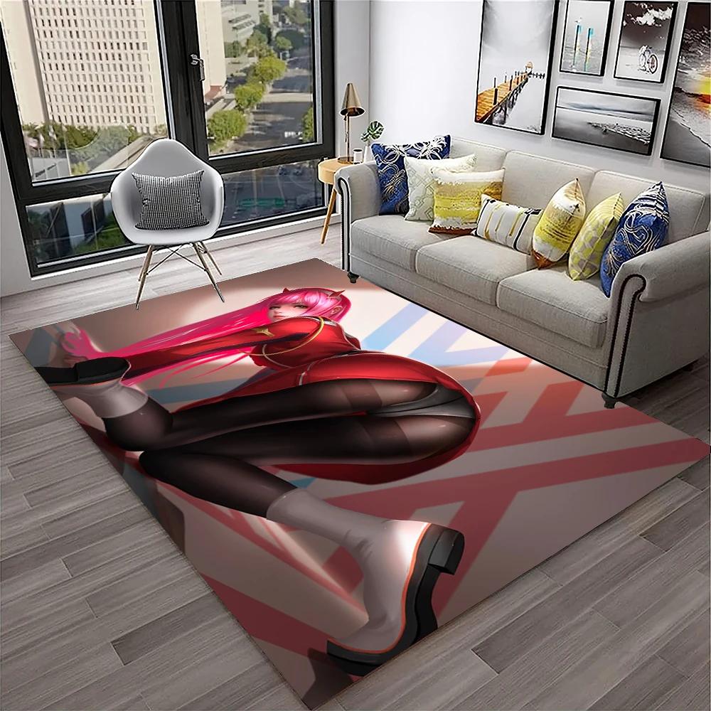 DARLING In The FRANXX Cartoon Zero Two Sexy Girl Carpet Rug for Home Living Room Bedroom Sofa Doormat Decor,Non-slip Floor Mat