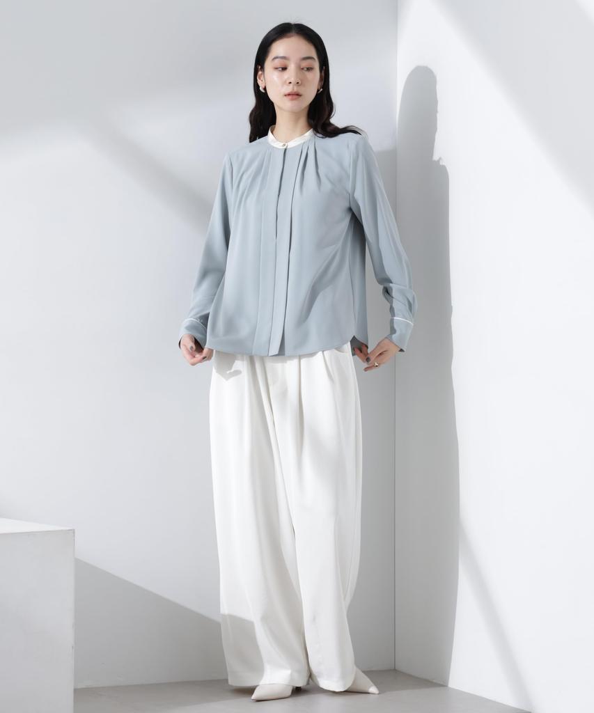 Nano Universe Stand Tuck Size M Blue Women's Two-Tone Blouse, (111cm), (Product Code 669-5120301)