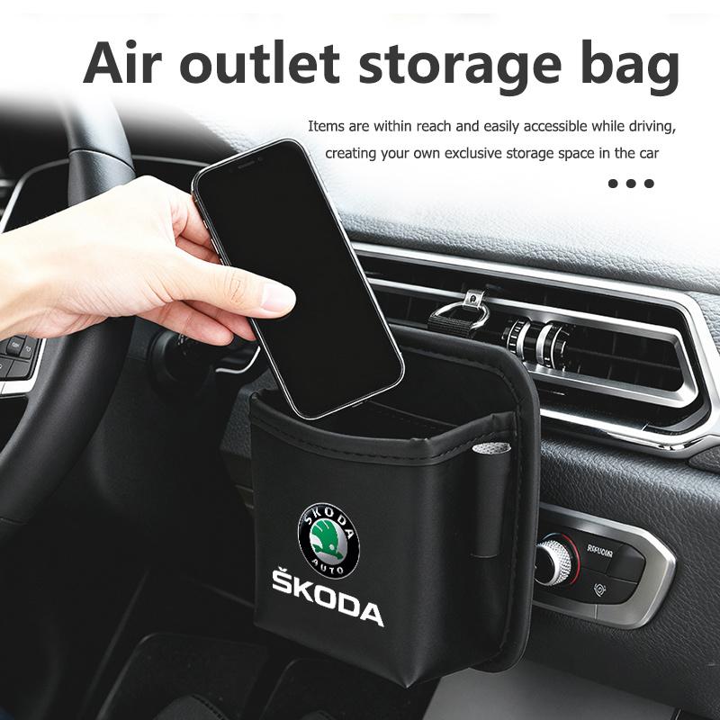 UMVB1 For Skoda Car Storage Bag Air Vent Dashboard Tidy Hanging Organizer Box Auto Accessories Kodiaq Fabia Kamiq Karoq Octavia 2 3