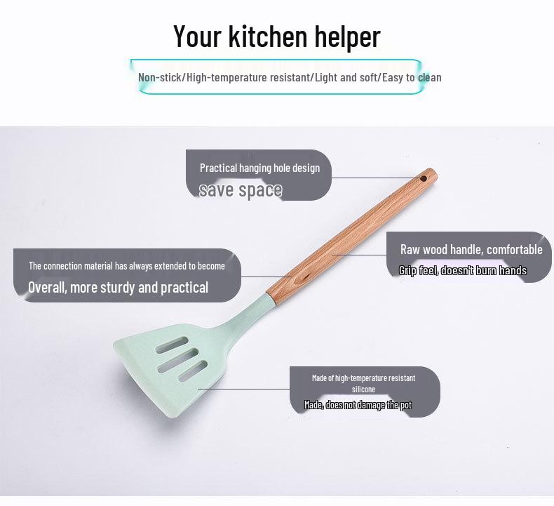 Creative Non-stick Silicone Cookware Set with Wooden Handles