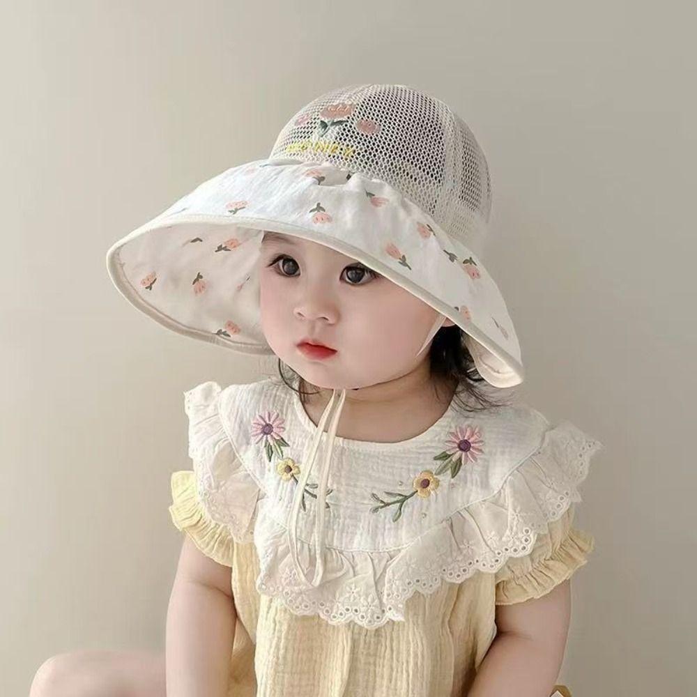 Large Brim Children Sun Cap Floral Pattern Fisherman Hat Sweet Kids Sunshade Hat  Beach/Travel