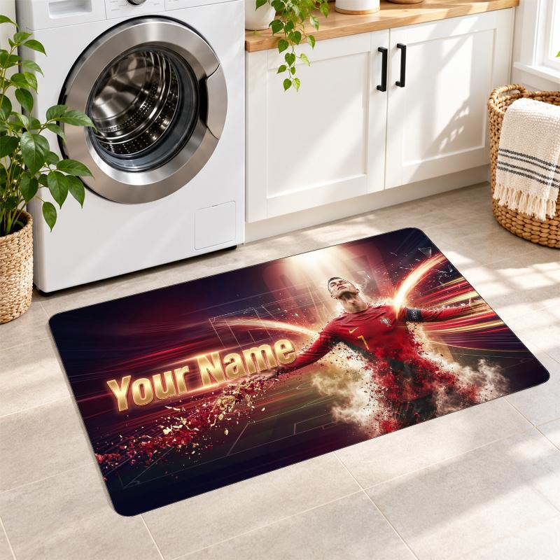 Cristiano Ronaldo Custom Name Flannel Rug Kitchen Mat Non Slip Floor Carpet Personalized Home Decor