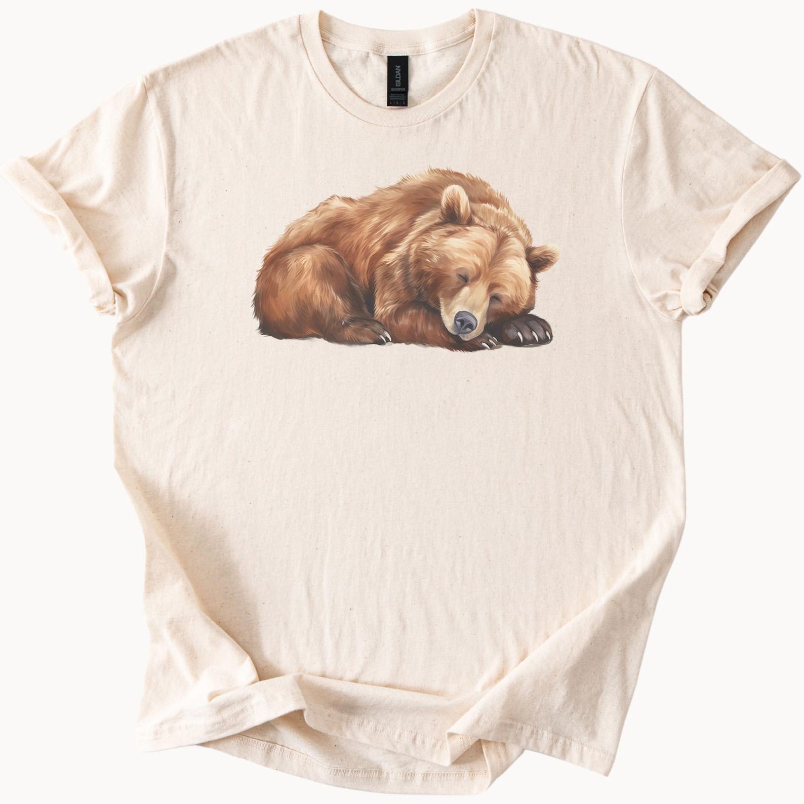 Sleeping Bear Graphic T Shirt Cute Brown Bear Art Animal Nature Lover Gift Cozy Wildlife Tee Soft Casual Top Bear Illustration Shirt 100