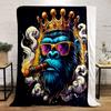 Smoking King Gorilla Art Print Blanket Soft and Cozy Perfect for the Living Room Bed Sofa or a Nap,gift