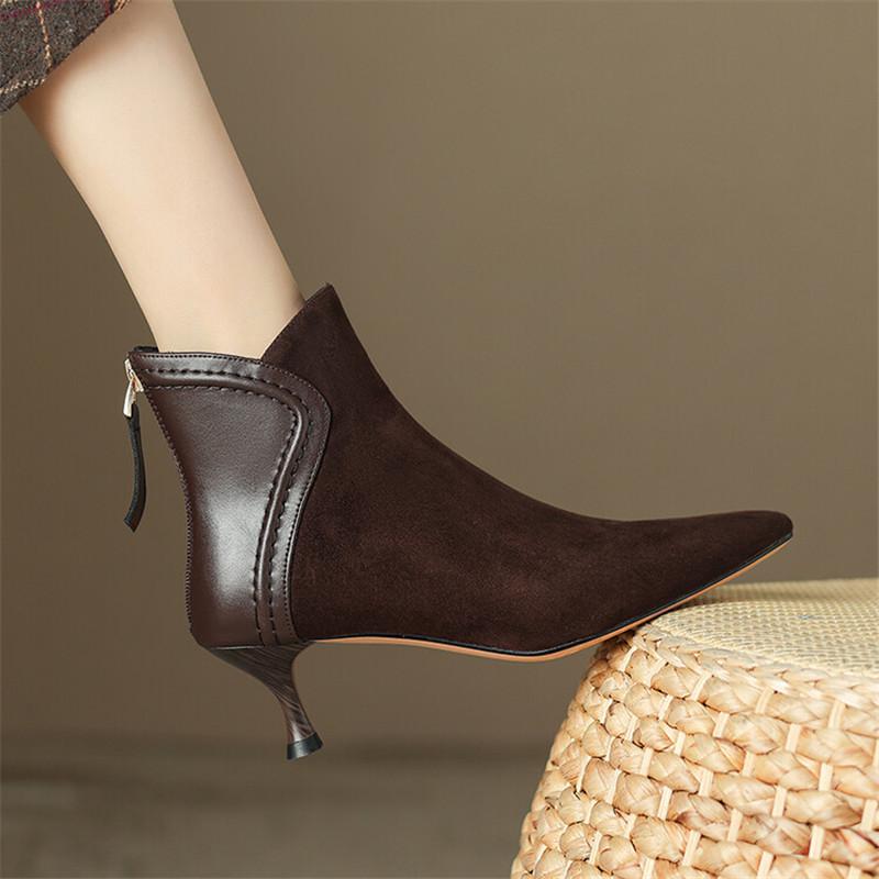 Fashion 2025 Autumn Women Boots Pointed Toe Sheep Suede Fashion Boots for Women Winter Boots Women Zapatos Mujer Short Boots High Heels