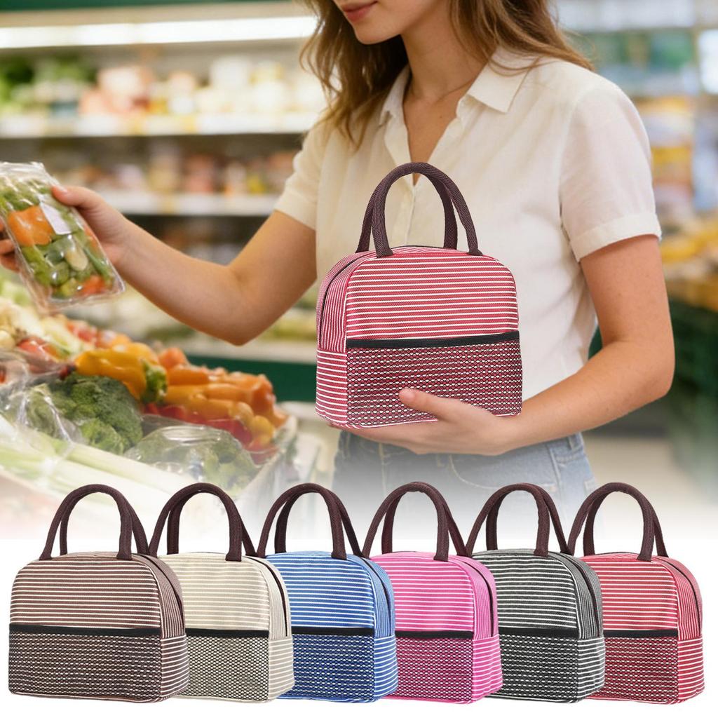 Insulated Lunch Tote Bag with Mesh Pocket Reusable Lunch Box Container for Kids Adults Office School Camping Picnic Beach