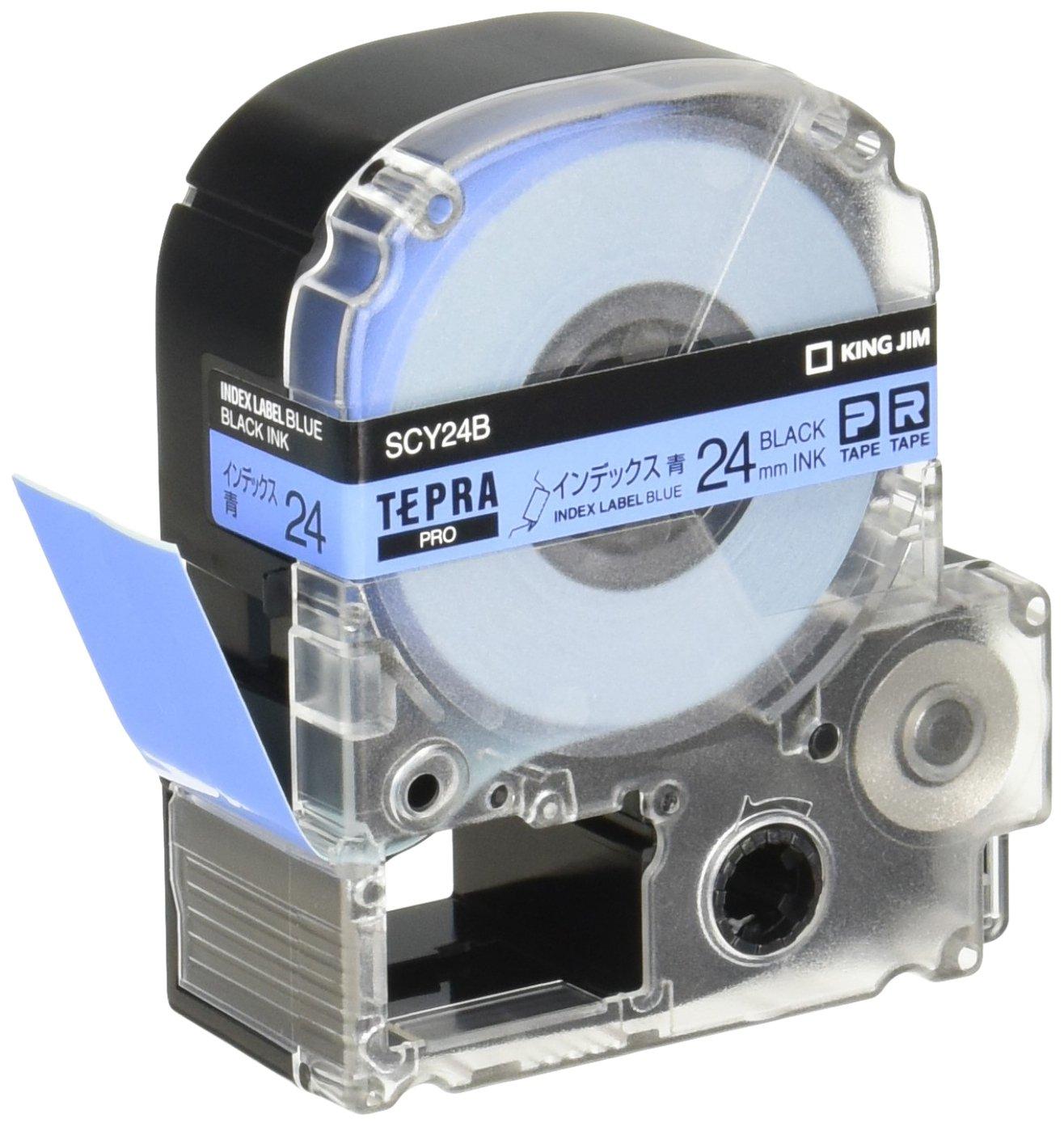 

King Jim Genuine Tepra PRO Tape Cartridge Index Label 24mm Blue Text 8m Length SCY24B Label/Black синій