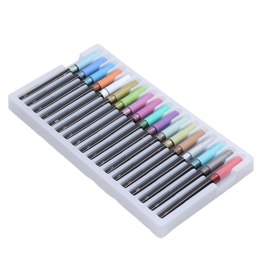 18pcs Brush Tip Coloring Markers 2mm 0.08in Metallic Color Round Pen Head Watercolor Marker for DIY Projects