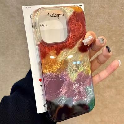 Art Color Gradient Tin Paper Pattern Glacier Case For iPhone 16 15 14 13 12 11 Pro Max Plus Shockproof Bumper Cover