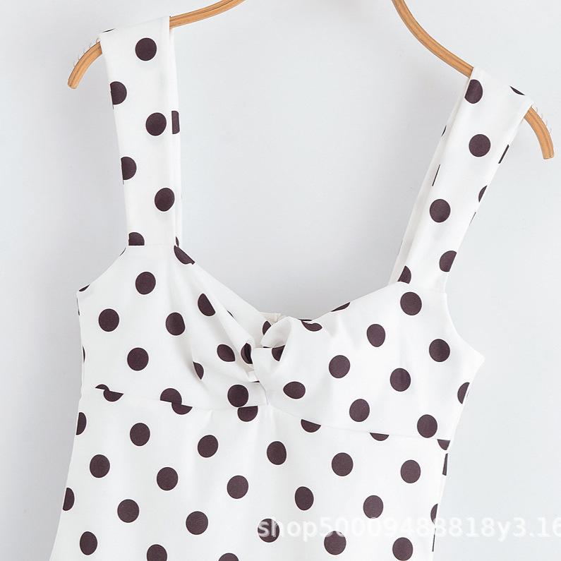 European and American summer new French halter heart-shaped collar short polka dot suspender dress