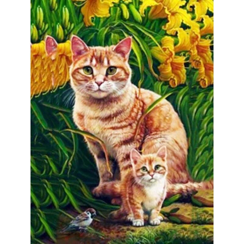 5D-Diamant-Malerei-Set zum Selbermachen, Katze in den Blumen, Diamant-Stickerei, Strass-Dekorationen für Zuhause