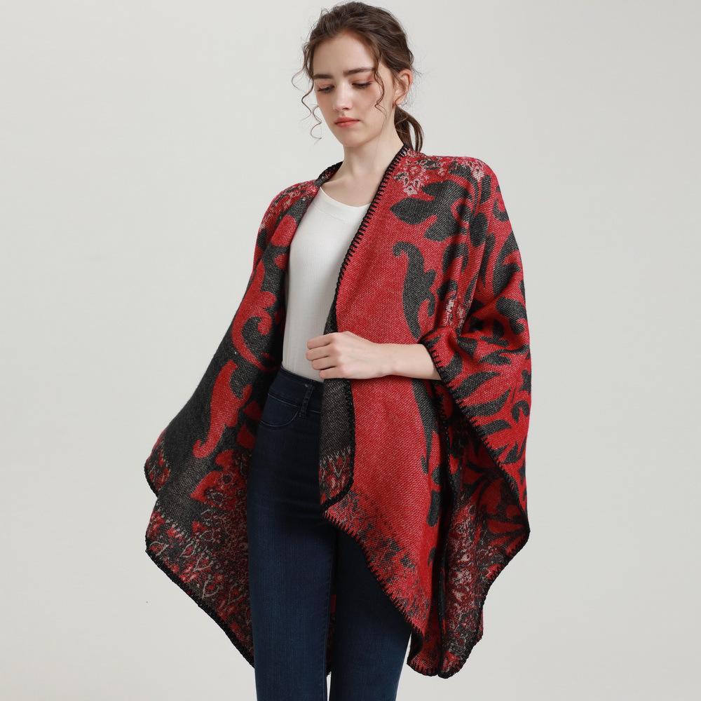 Elegant Mandala Flower Cape: Warm Autumn/Winter Anti-Cashmere Slit Scarf Shawl