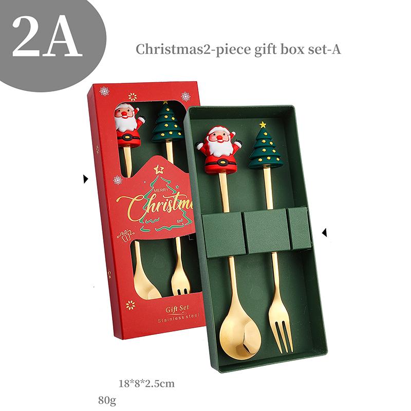 

Рождественский набор из 2/4/6 вилок и ложек из нержавеющей стали, креативная посуда, подарочный набор вилок и ложек для кофе, чая, десерта 2A-2pcs