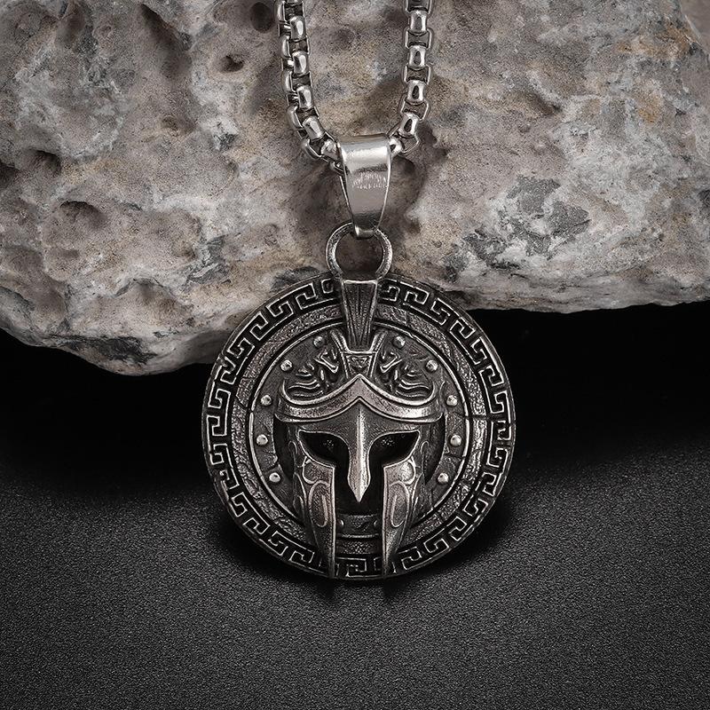 Vintage Spartan Shield Pendant Necklace 316L Stainless Steel Men Punk Amulet Jewelry Gift Ancient Greek Warrior