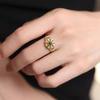 Huitan Hollow Flower Design Gold Color Rings for Women Luxury Green/White Cubic Zircon Wedding Party Temperament Female Jewelry