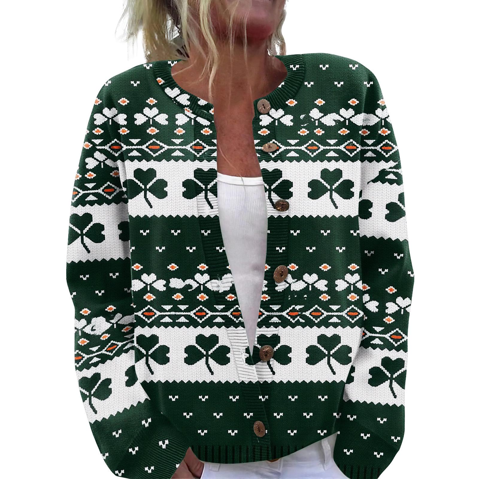 

Women S St. Patrick s Day Sweater Cute Fun Patrick s Day Sweater Spring Long Sleeve Knitted Sweater XL темно-зеленого