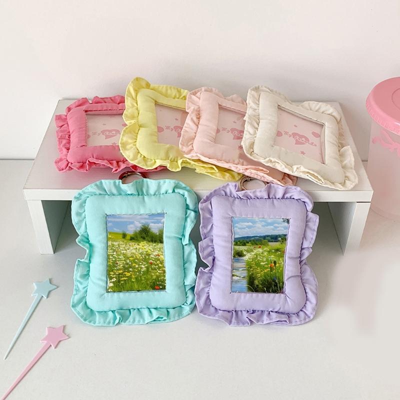 Cute Cloth Pillow Photo Holder Keychain For 3 Inch Photocard Cards Portable Wall Decoration Travel Accessory
