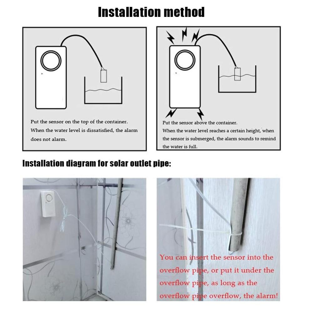 4 PCS Water Leak Alarm Flood Level Overflow Detector Sensor Home Security Alert