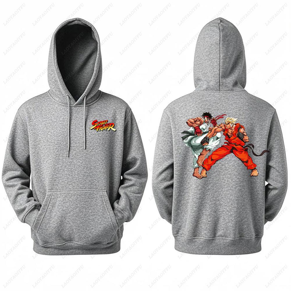 Street Fighter Men's Hoodie Anime Game Print Casual Long-sleeved Sweatshirt Double-sided Streetwear for Autumn ropa de hombre