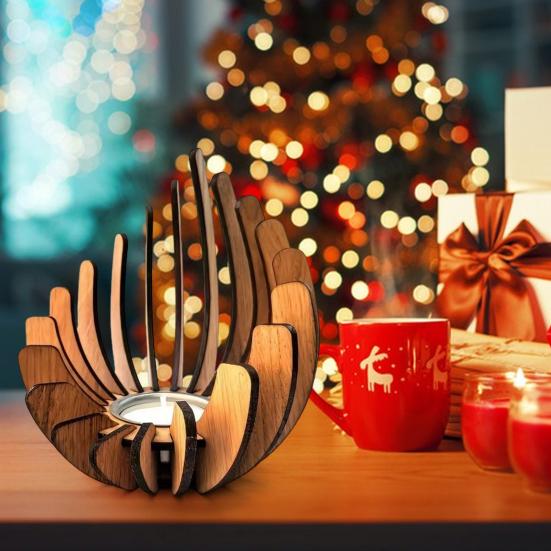 Tealight Candle Holder Wood Tea Light Candle Holder Rustic Votive Candle Holder for Home Table Shelf Cabinet Decor