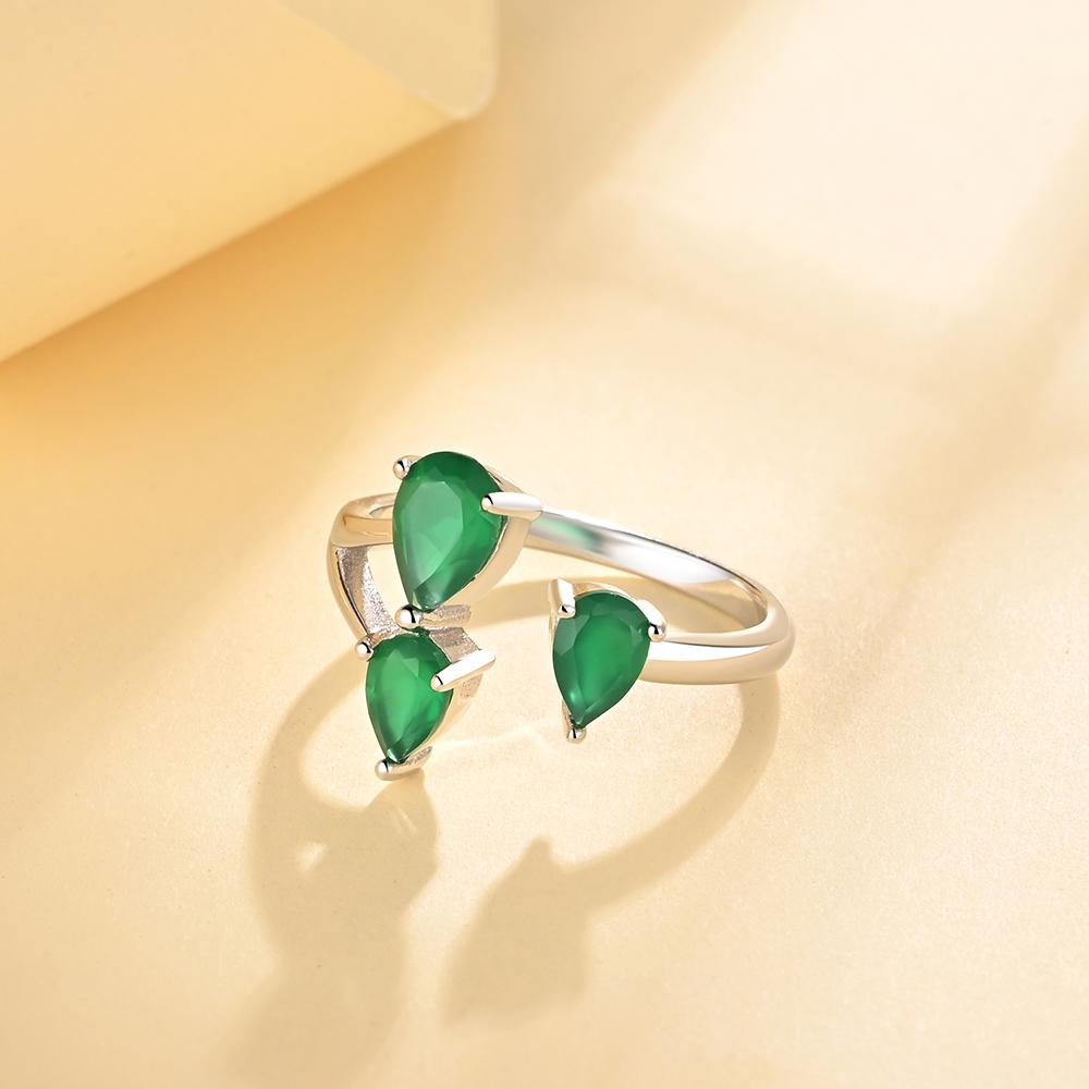 925 Sterling Silver Gemstone Ring with Green Color Agate Pear 4*6mm Fine Jewelry for Women Girls Nice Birthday Gift