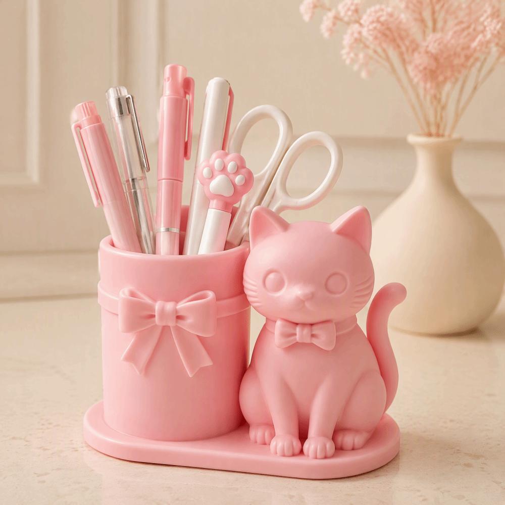 Plastic Pennenhouder Katvormige Bureau Organizer Schrijfgerei Schattige Make-up Kwasten Organizer Huisdecoratie