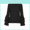 Fashion Women Bell Sleeve Loose Polka Dot Blouse Casual Ladies Shirt Tops With Elegant Flare Sleeves