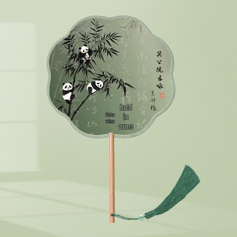 Girls' Summer Hanfu Dance Fan: Long Handle, Double-Sided Embroidered Round Fan for Traditional Costume