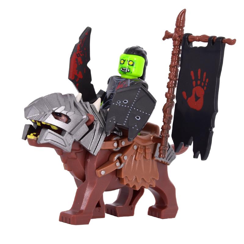 1PCS Medieval lotr Figures Orc Cav BanV Soldiers Brown Wolf rider Mount Knights Building Blocks Bricks Toys for children gifts