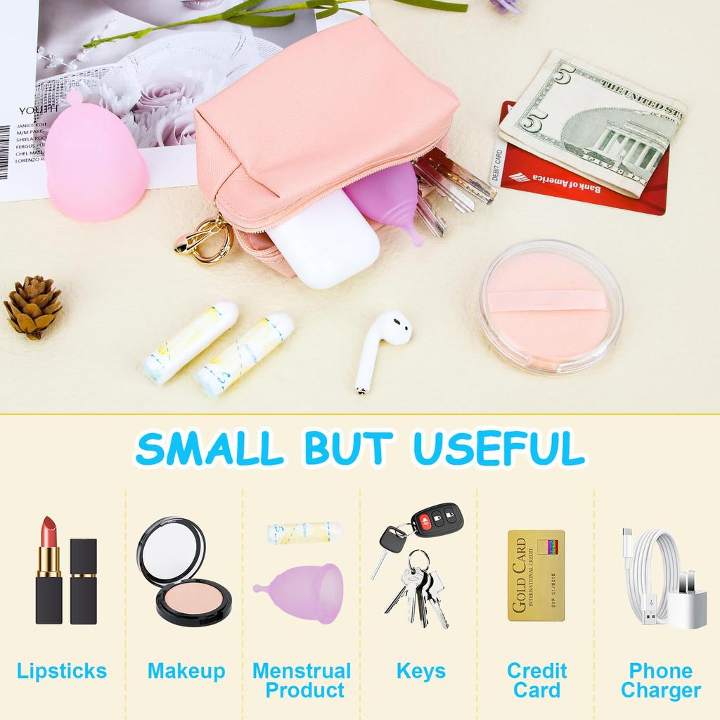 Desing Wish Mini Pouch with Key PU Leather Cute Travel Small Makeup Pouch Ring, Pouch, Pouch, (Pink)