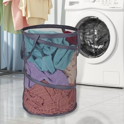 60L Dirty Clothes Basket Foldable Mesh Design Moisture-proof with Handle Space-saving Portable Laundry Basket