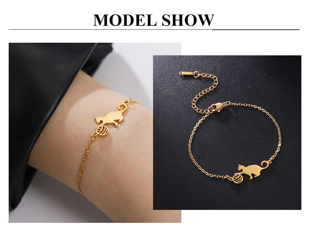 Cazador Cat Playing Ball of Yarn Bracelets for Women Stainless Steel Animal Cute Kitten Charm Bracelet Jewelry Wedding Gift 2026