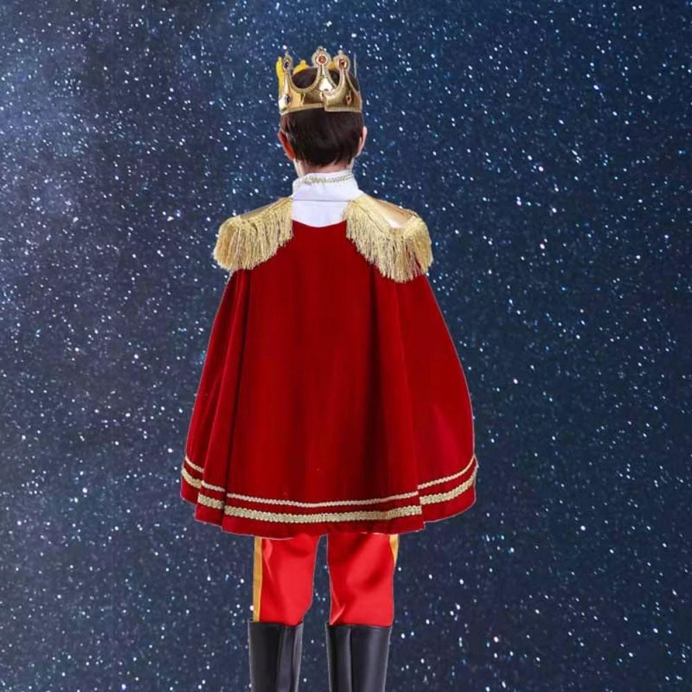 Role Playing Prince Cosplay Dress Suit Fluffy Kid Crown Cane Party Costume Masquerade
