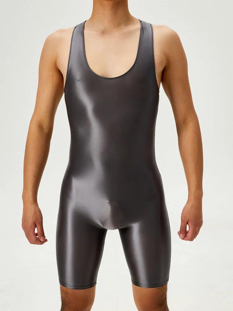 Men'S Playsuit Gym High Elastic Bodysuit Shaper Wear Sexy Seamless Bulge Pouch Sleeveless Shirt Man Leotard Tights