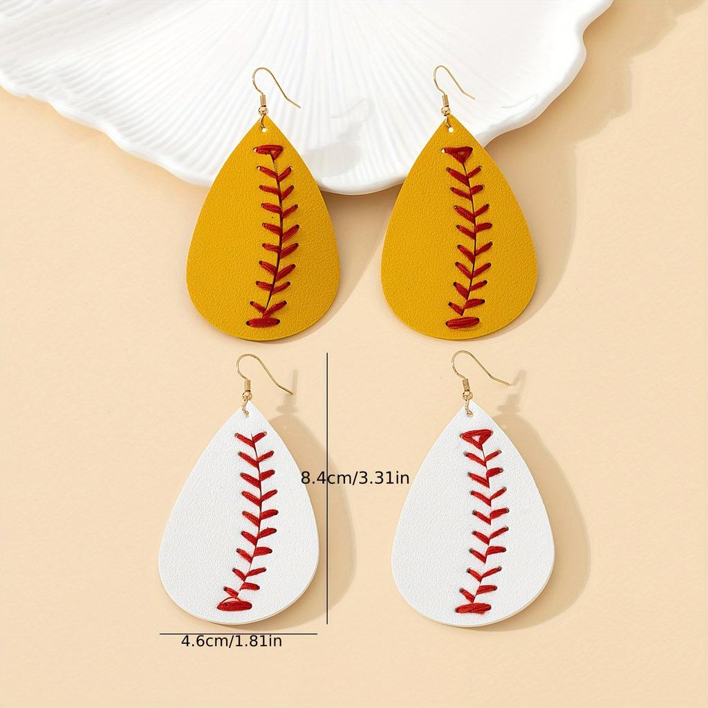 1 pair of hand-stitched leather baseball earrings, bracelets, keychains, baseball pattern jewelry